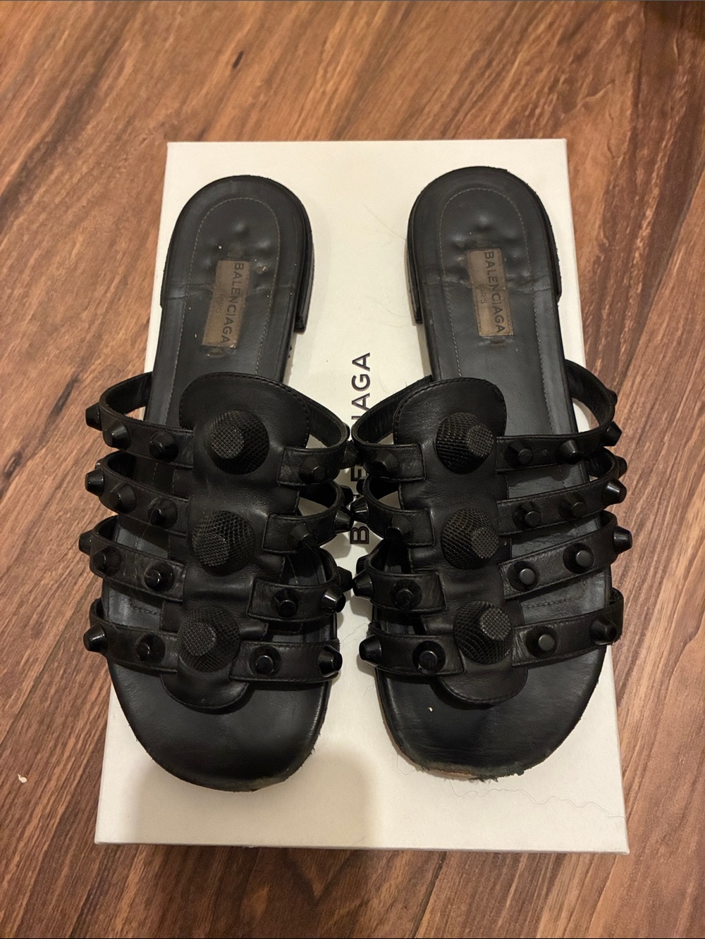 Balenciaga Black Multi-Strap Studded Slide Sandals